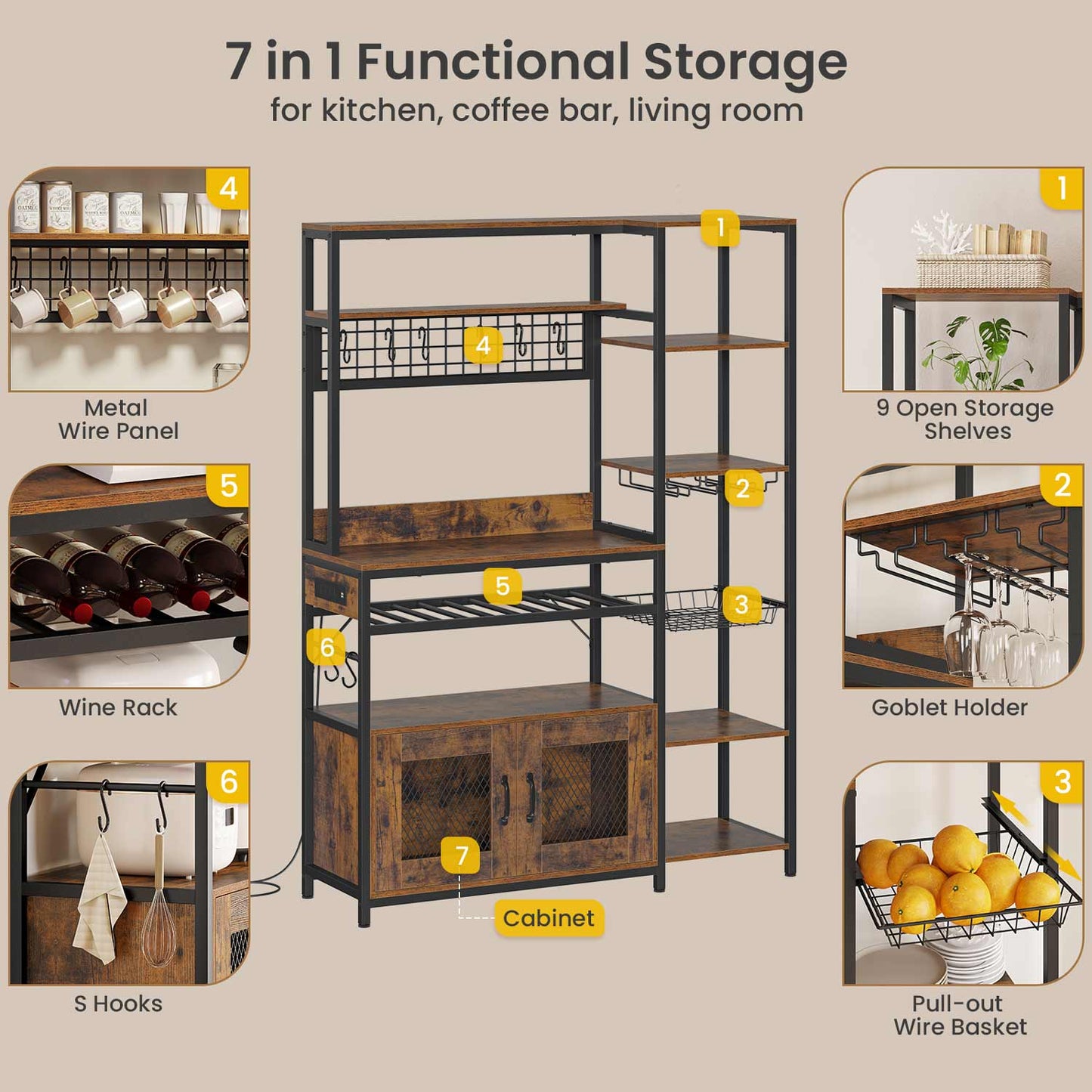 Coffee Bar Bakers Rack Brown
