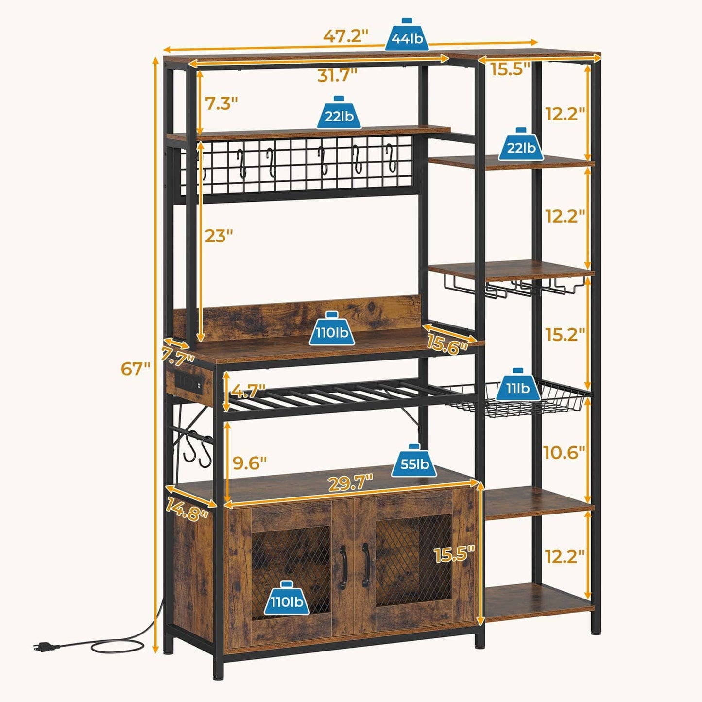 Coffee Bar Bakers Rack Brown