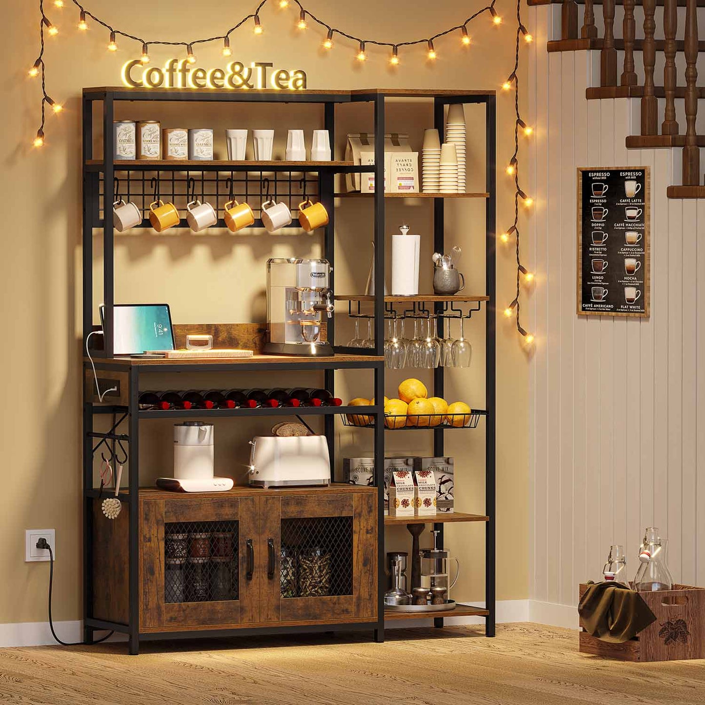 Coffee Bar Bakers Rack Brown