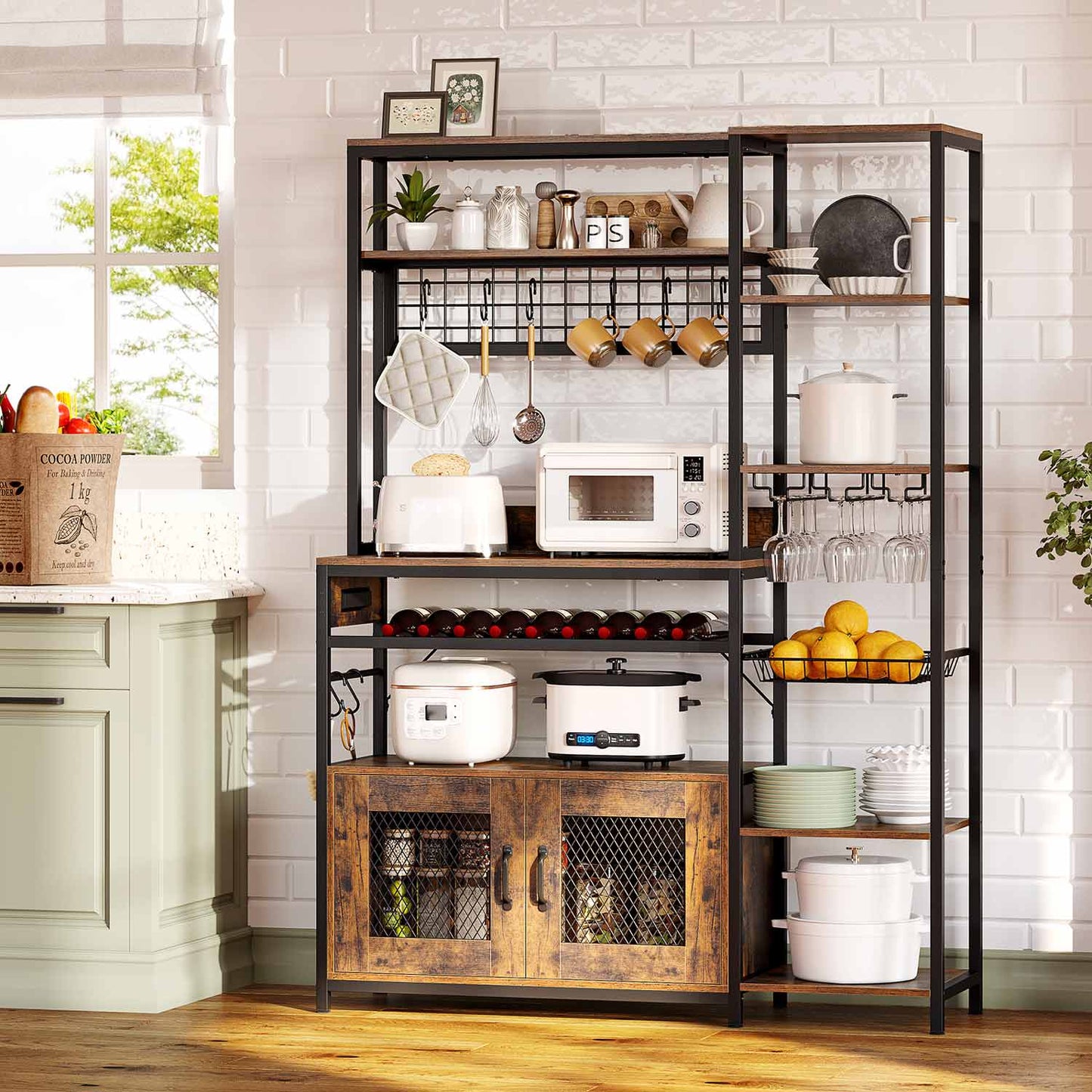 Coffee Bar Bakers Rack Brown