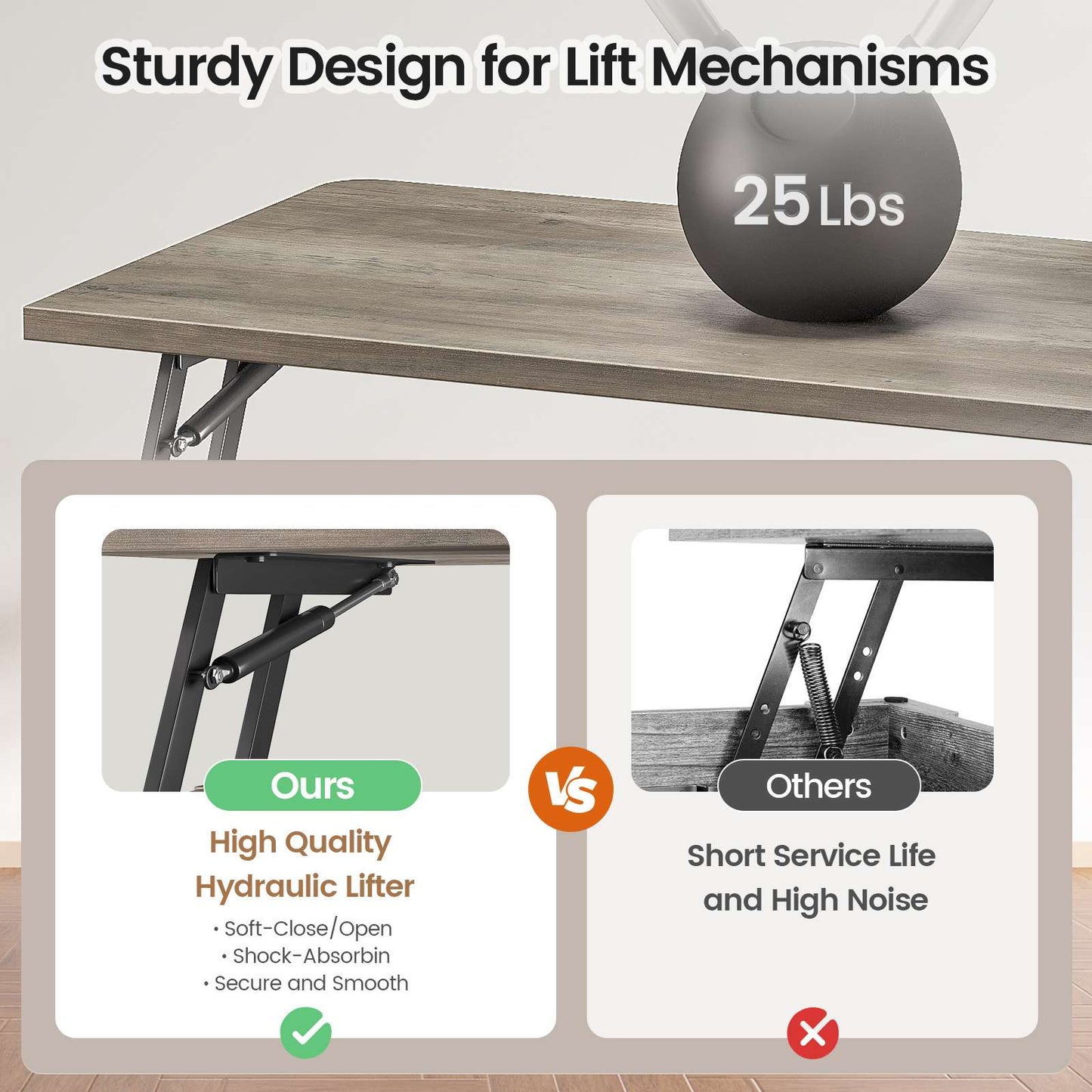 31.5 Inches Lift Top Coffee Table with Hidden Storage Grey