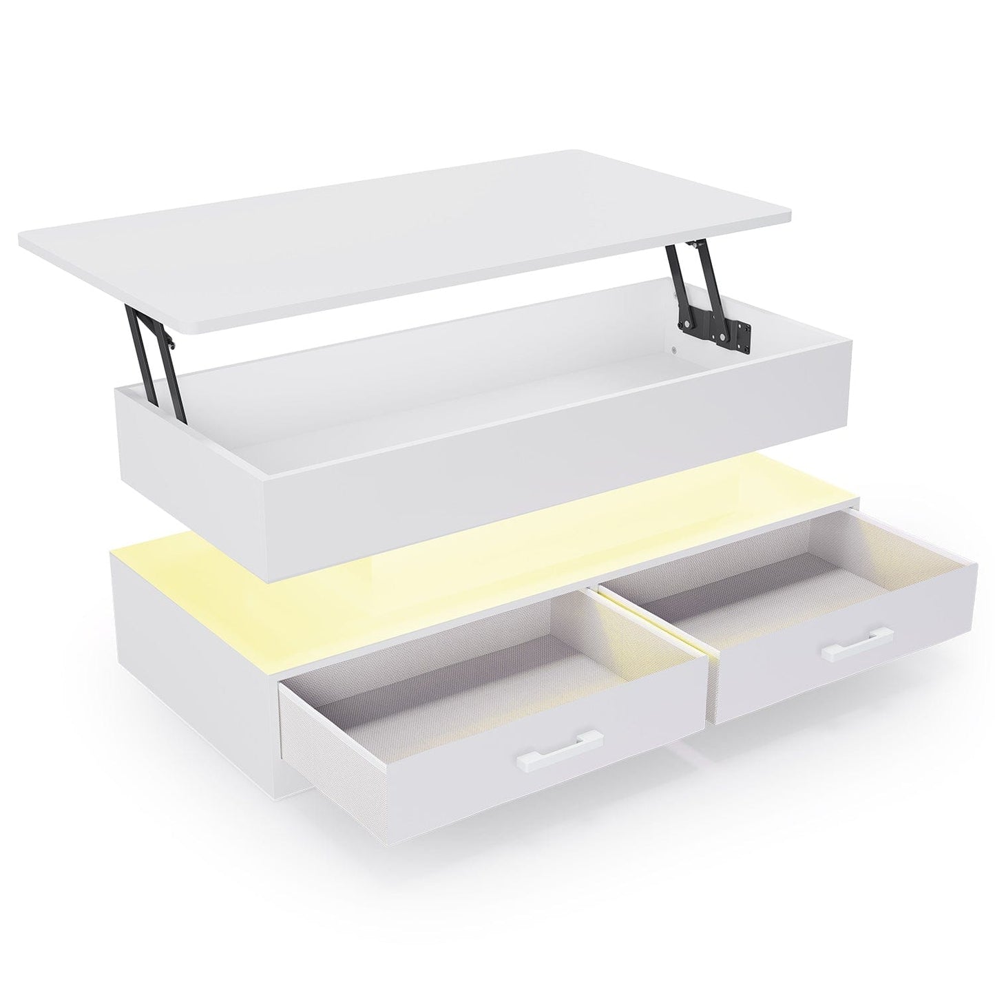 40 Inches Lift Top Coffee Table with 2 Drawers and LED Lights White