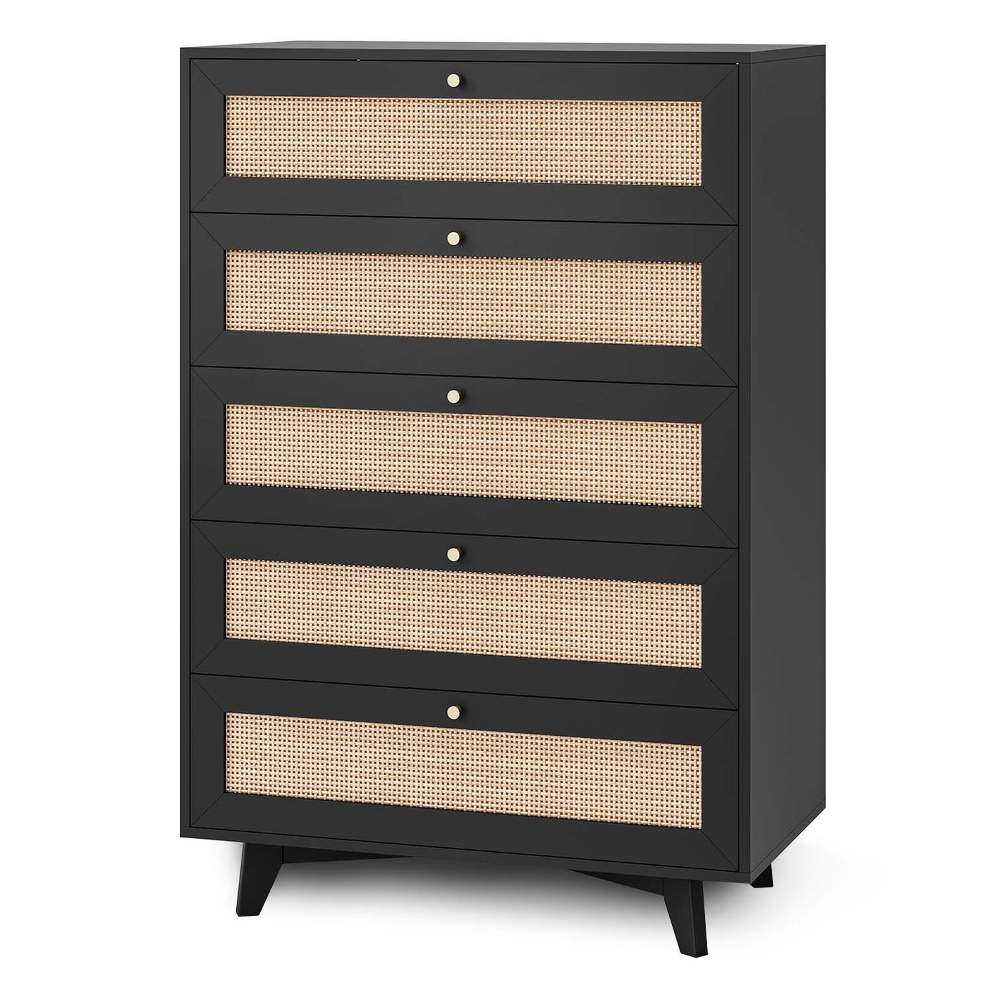 Natural Rattan Dresser with 5 Storage Drawers Black