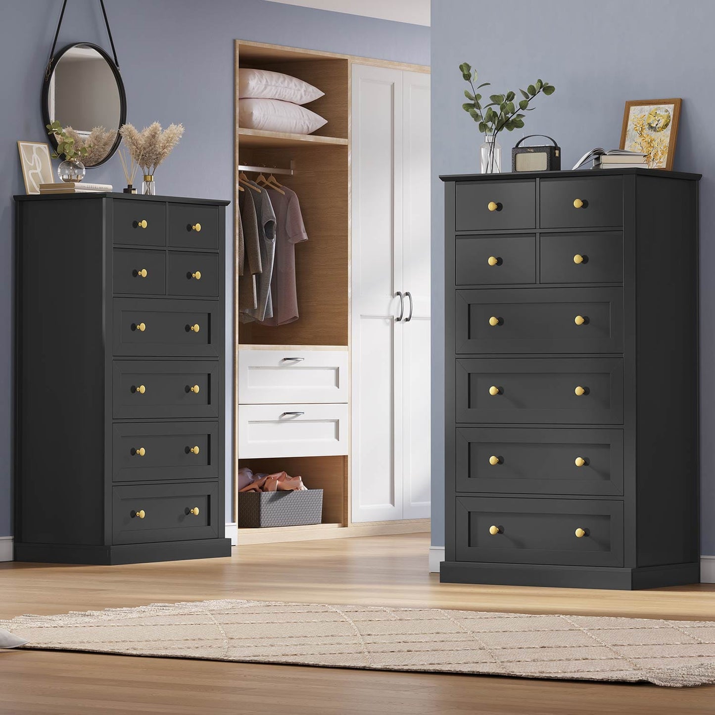55.1 Inches High Tall Dresser with 8 Drawers Black