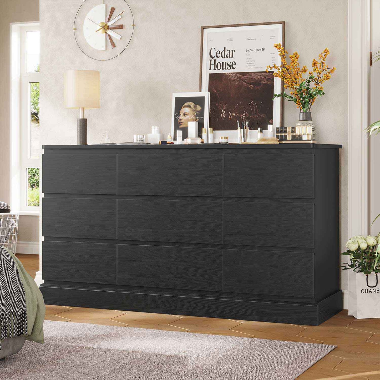61.4 Inches Dresser with Power Outlets Black