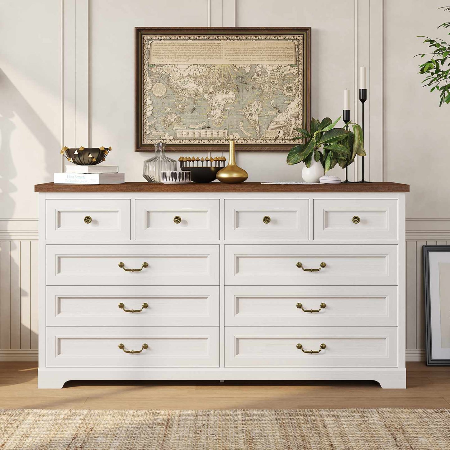 55 Inches Wide Dresser with 10 Storage Drawers White