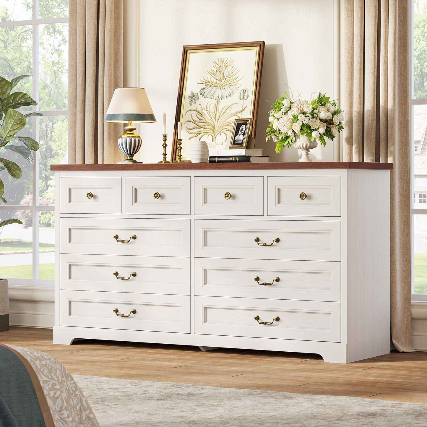 55 Inches Wide Dresser with 10 Storage Drawers White