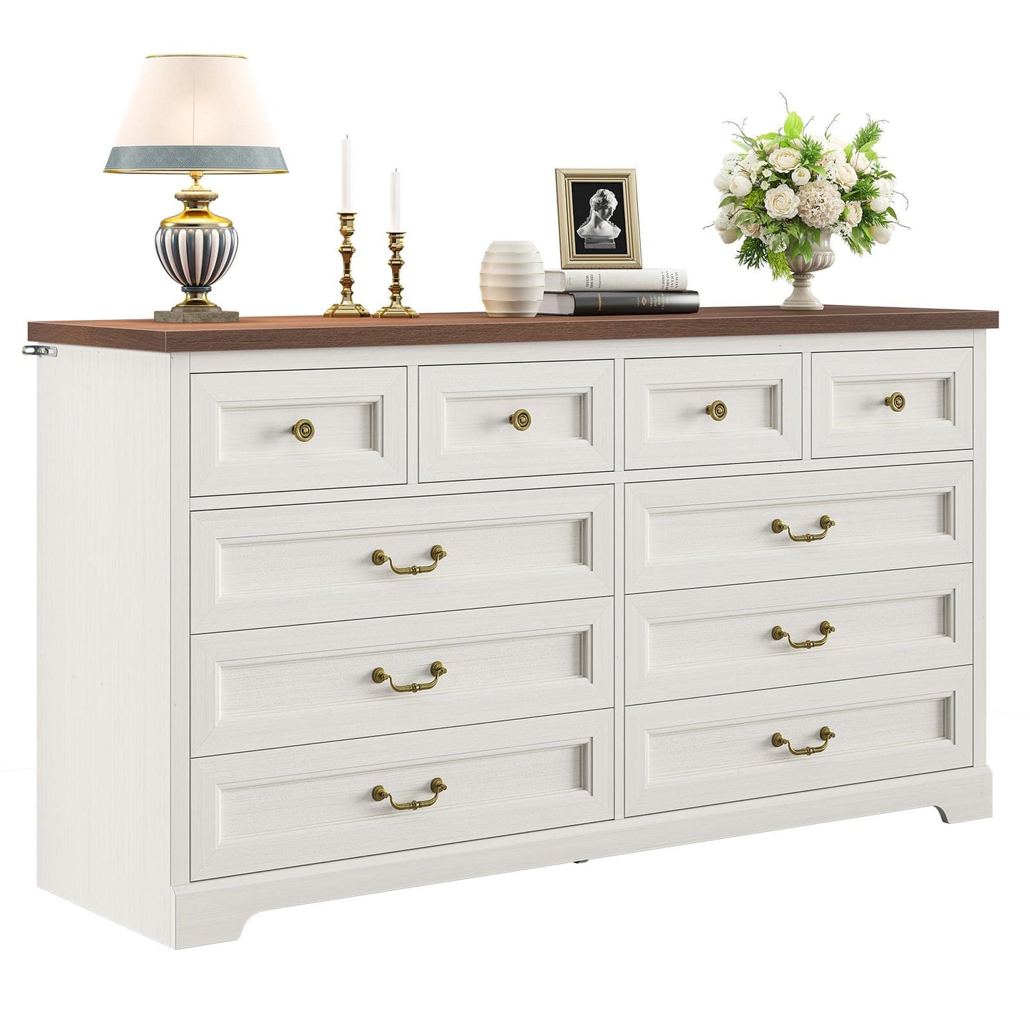 55 Inches Wide Dresser with 10 Storage Drawers White