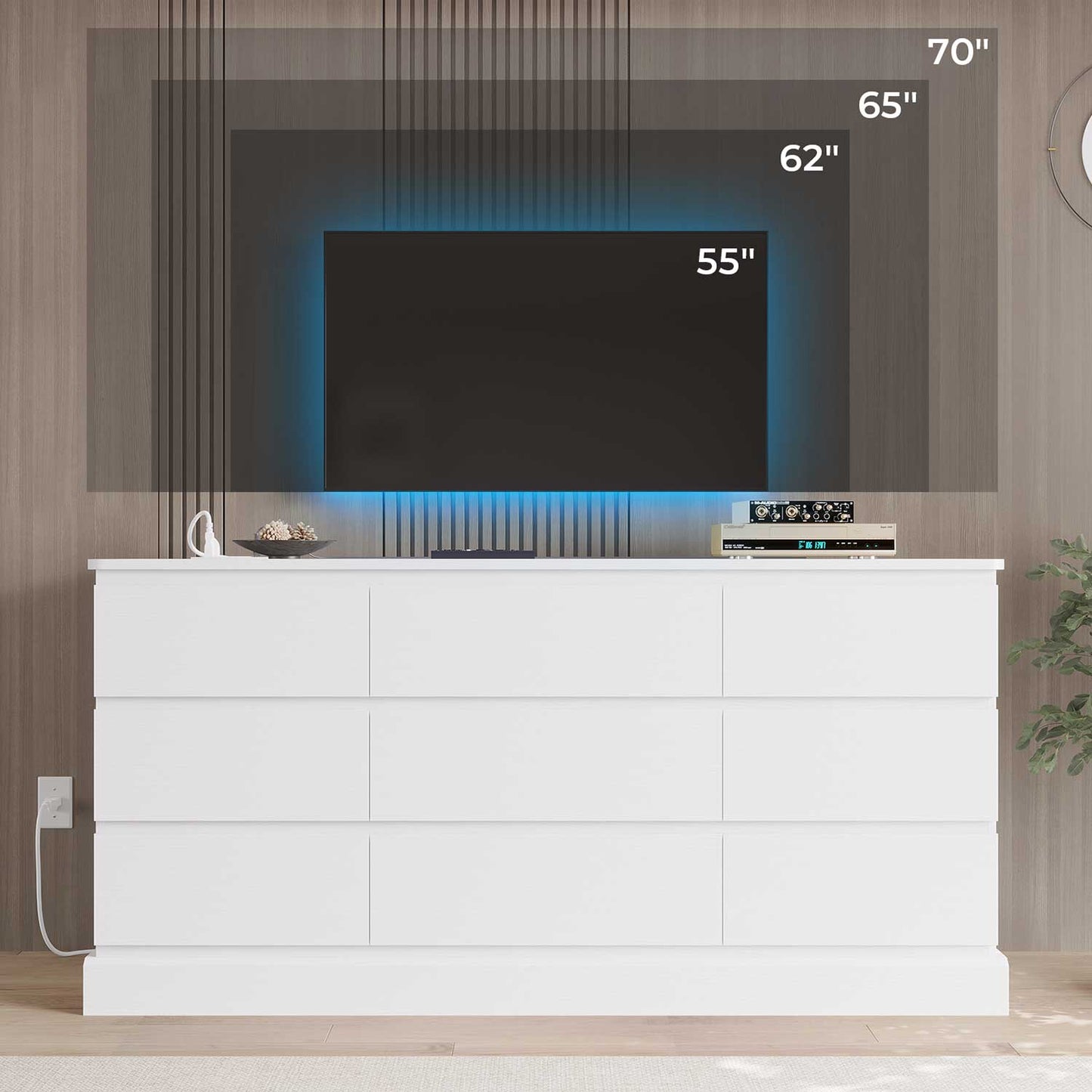 61.4 Inches Dresser with Power Outlets White