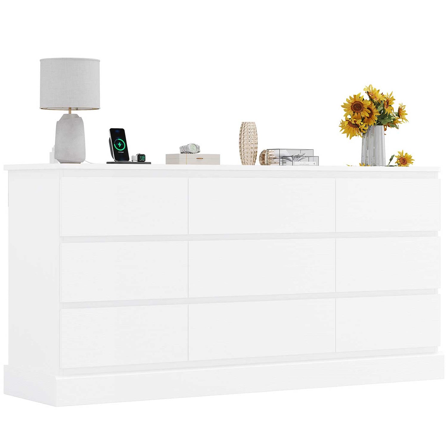 61.4 Inches Dresser with Power Outlets White