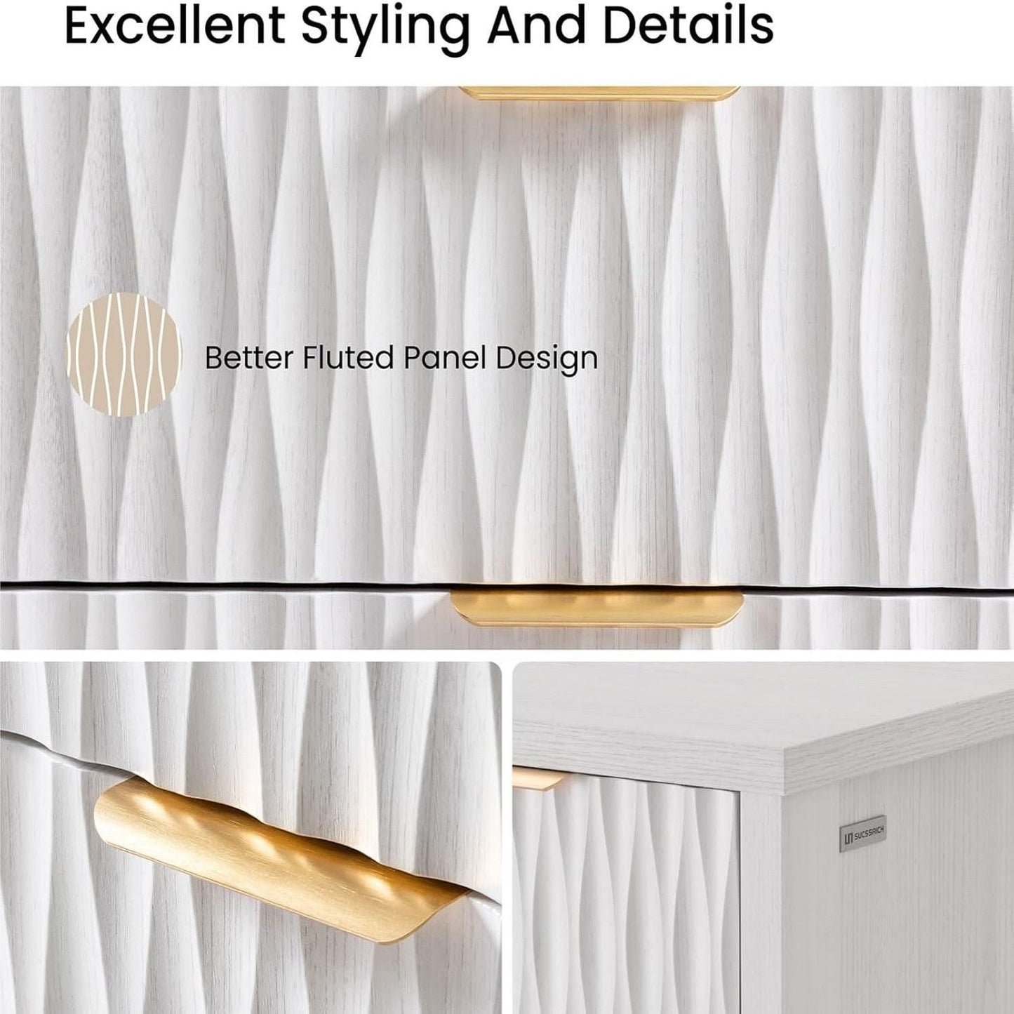 Fluted Tall Dresser with 6 Drawers White