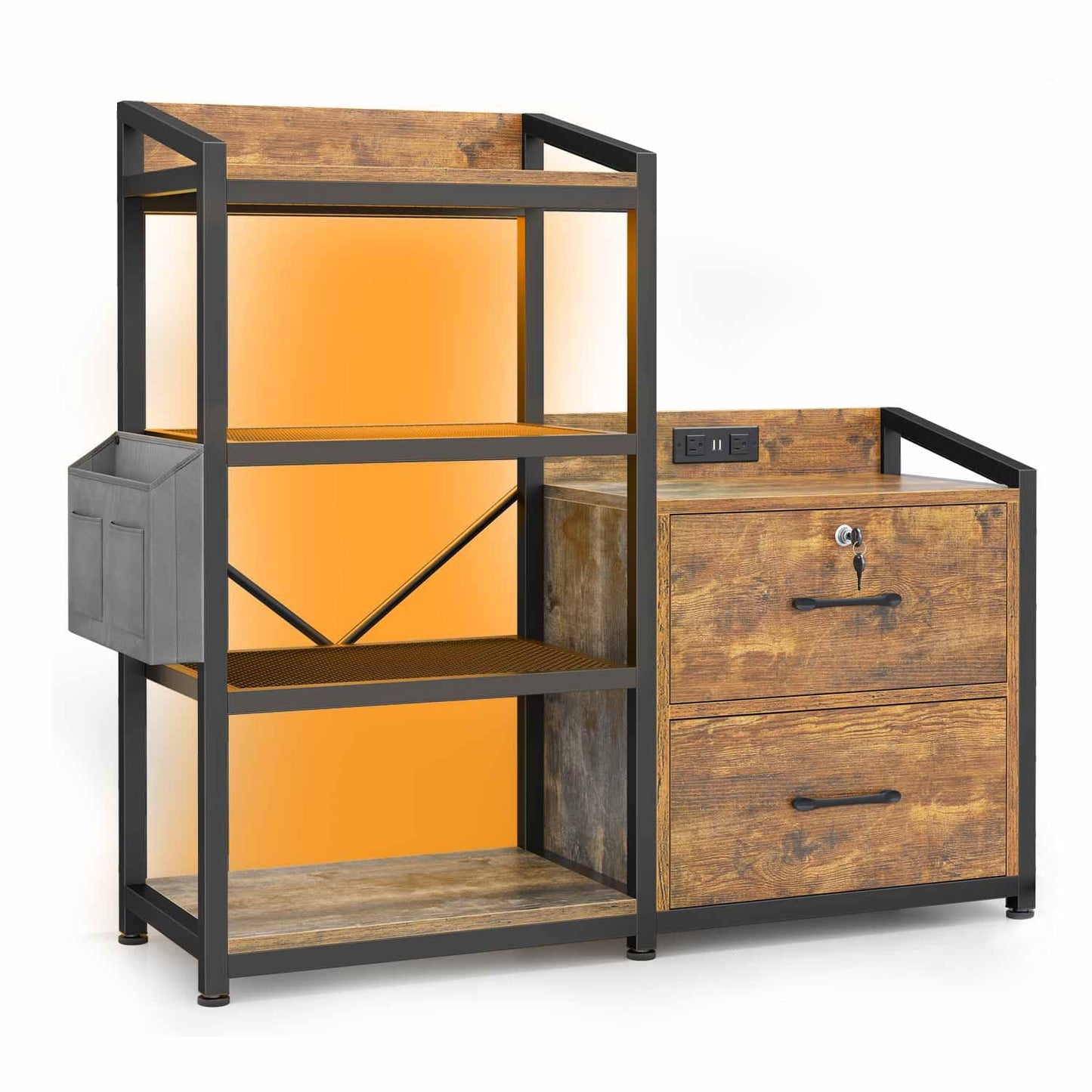 35.4 inches LED File Cabinet Brown