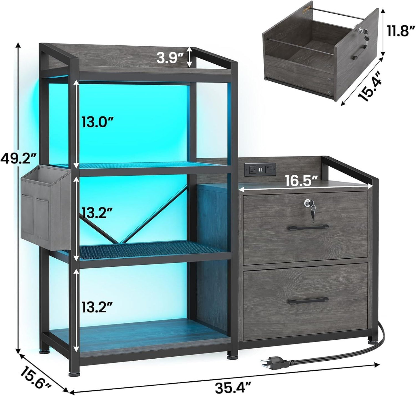 35.4 Inches LED File Cabinet Grey