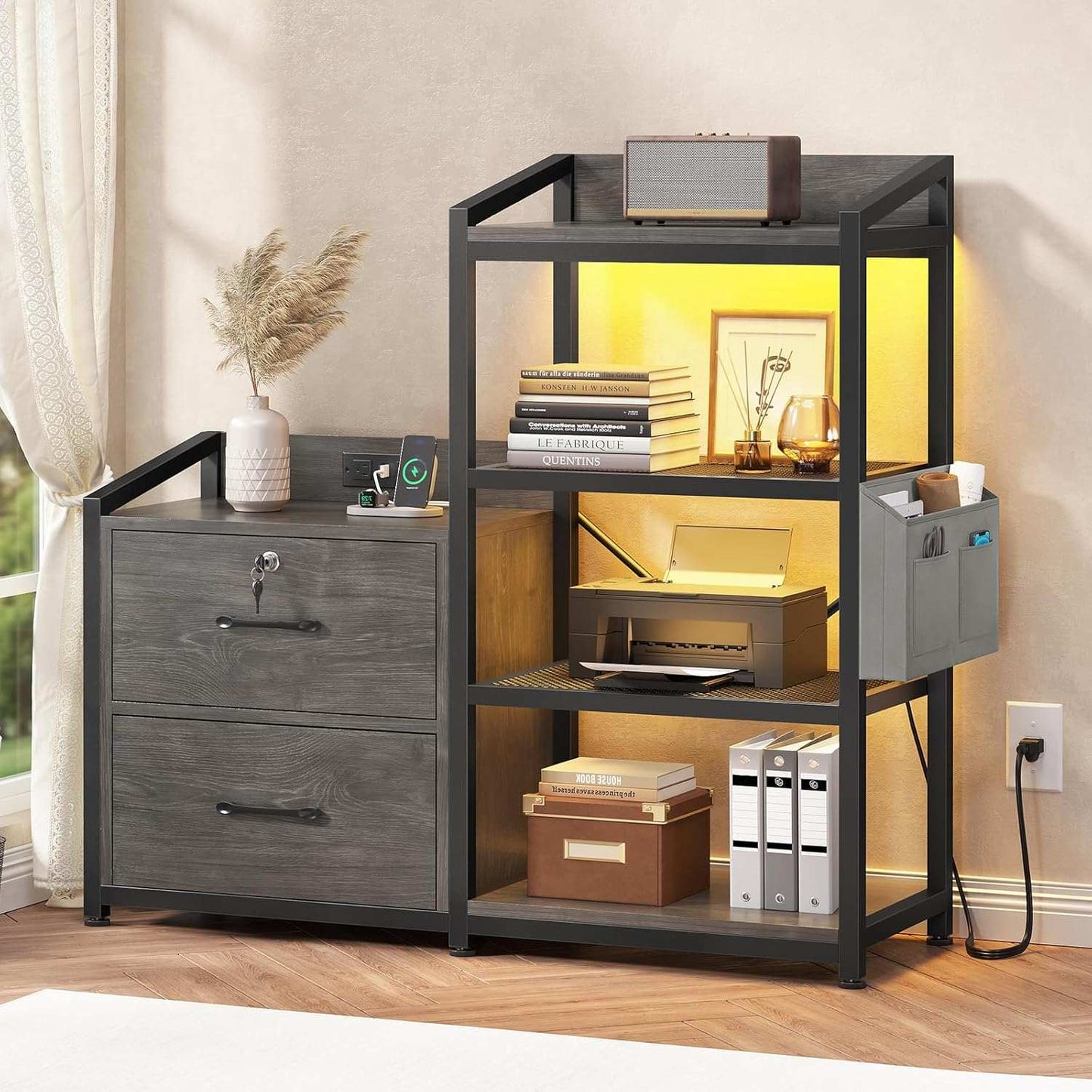 35.4 Inches LED File Cabinet Grey