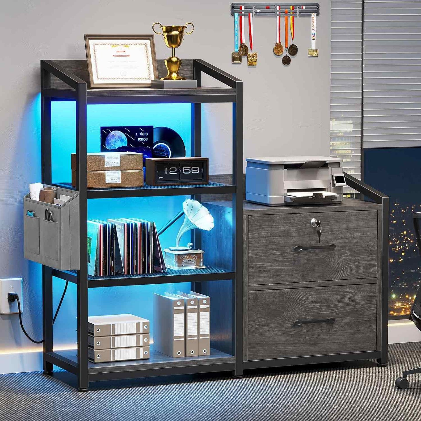 35.4 Inches LED File Cabinet Grey