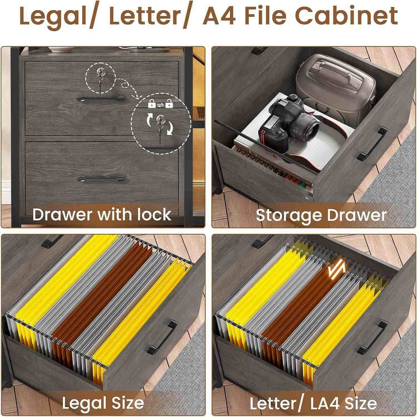 35.4 Inches LED File Cabinet Grey