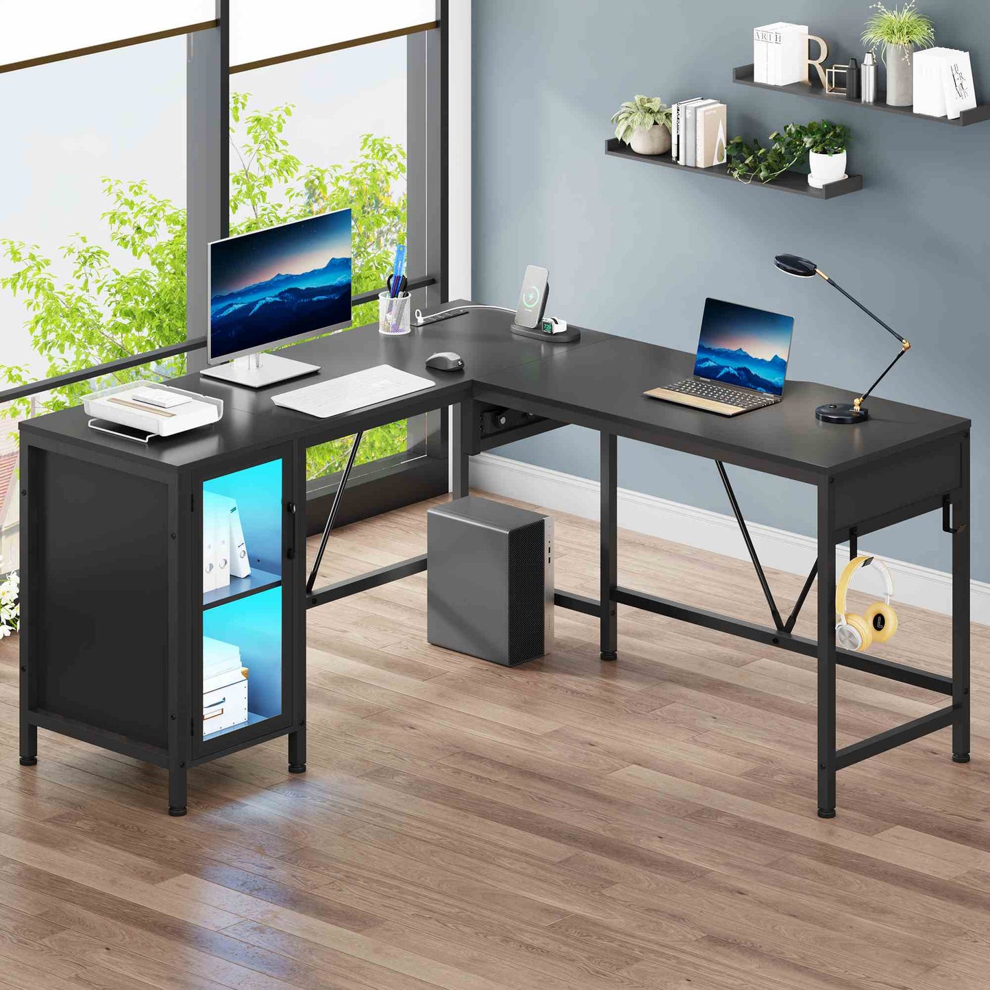50.4 Inches Reversible LED Gaming Desk Black