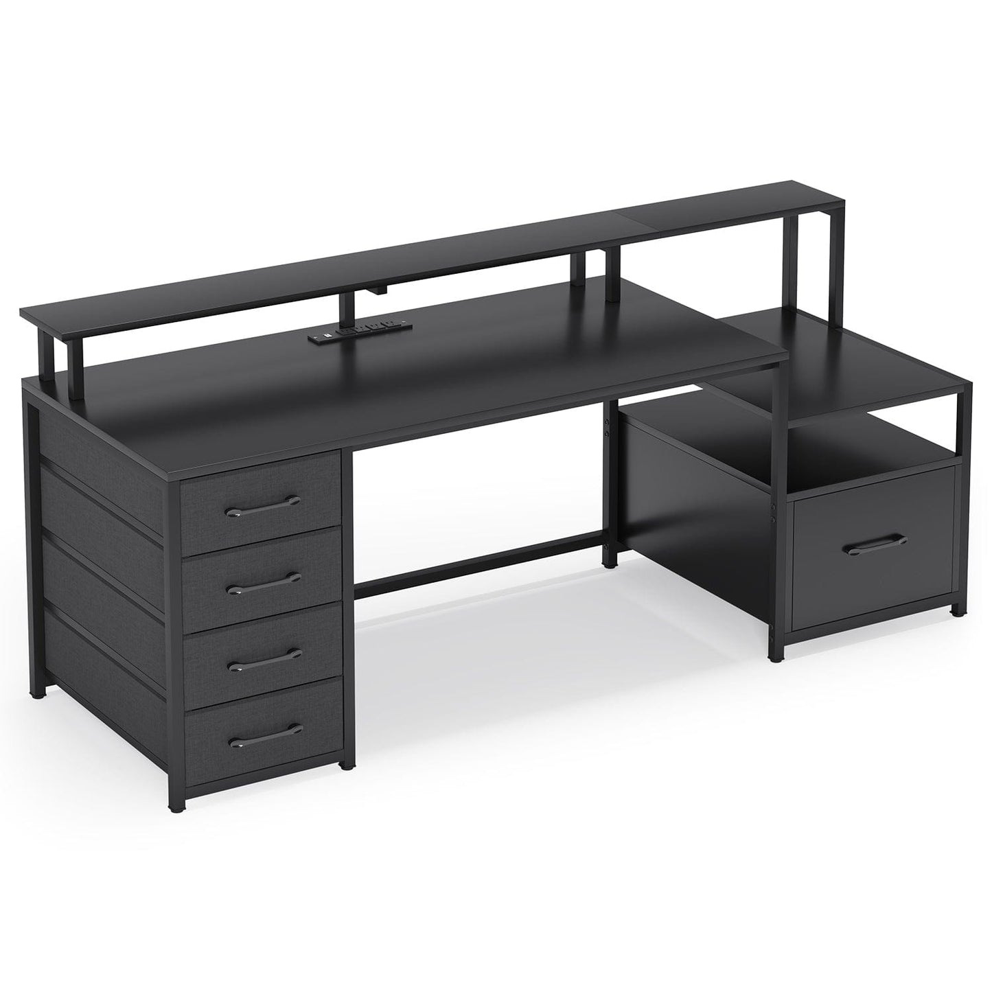 66 inches LED Gaming Desk with Monitor Shelf Black