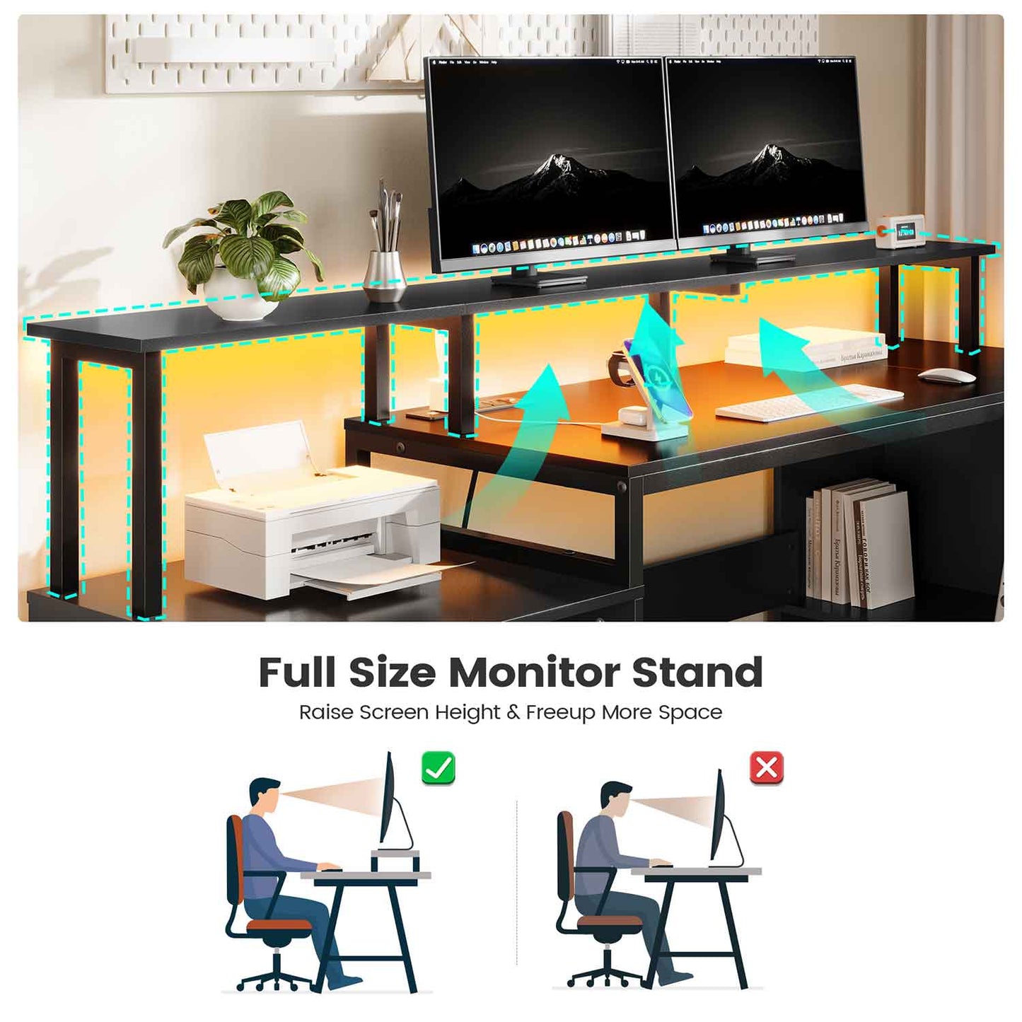 35.6 Inches L Shaped LED Gaming Desk Black