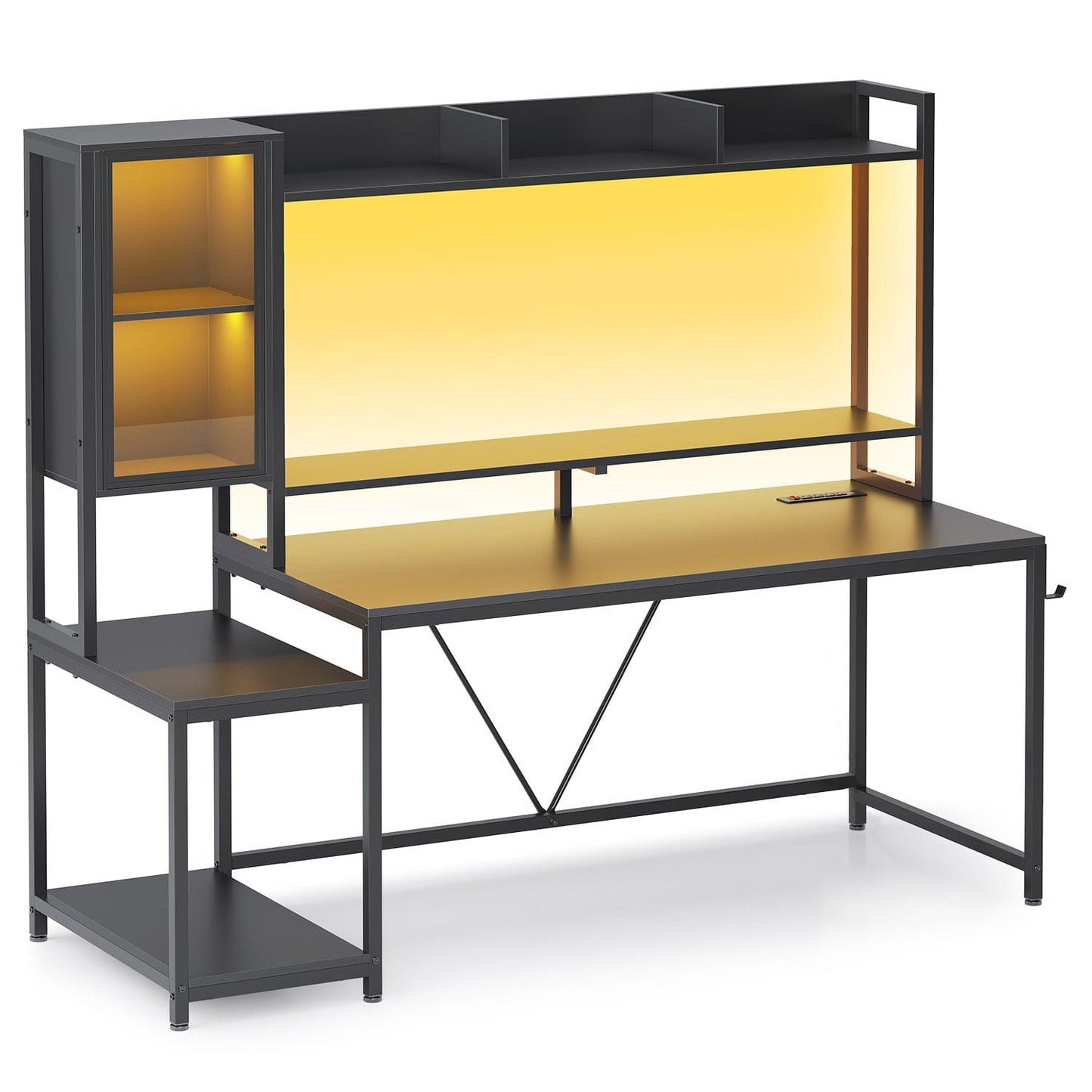 60 Inches LED Gaming Desk With Power Outlet Black