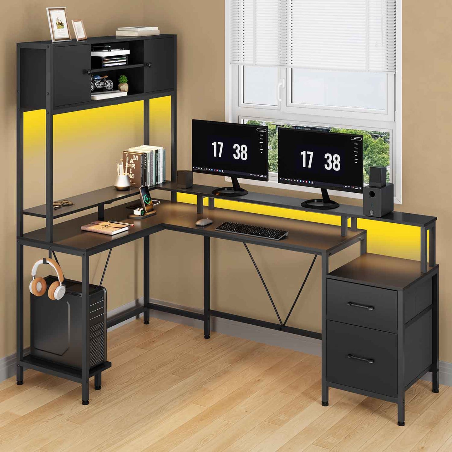 Reversible L-Shaped Led Gaming Desk Black