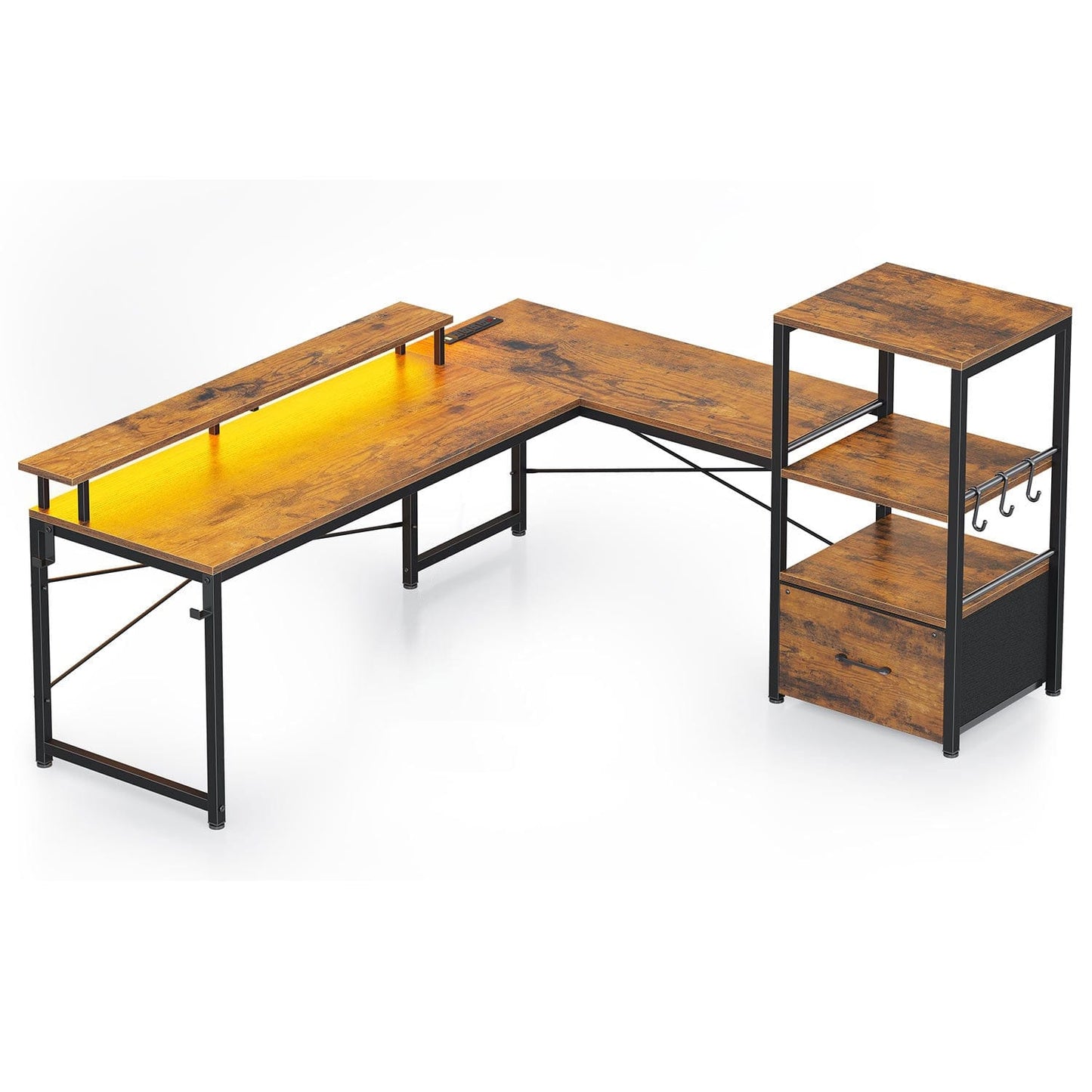 51 Inches Reversible LED Gaming Desk Brown
