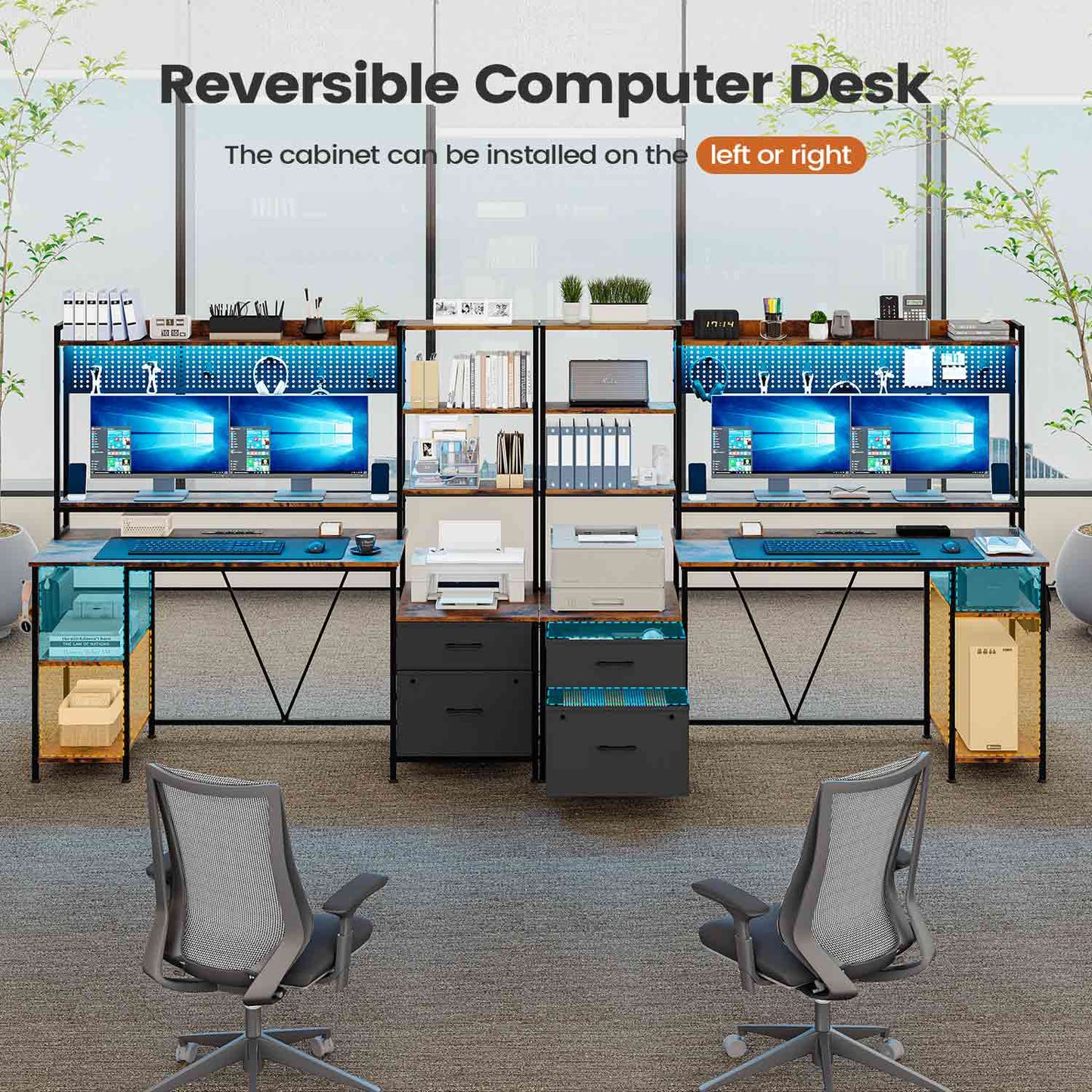 65 Inches Reversible LED Gaming Desk Brown