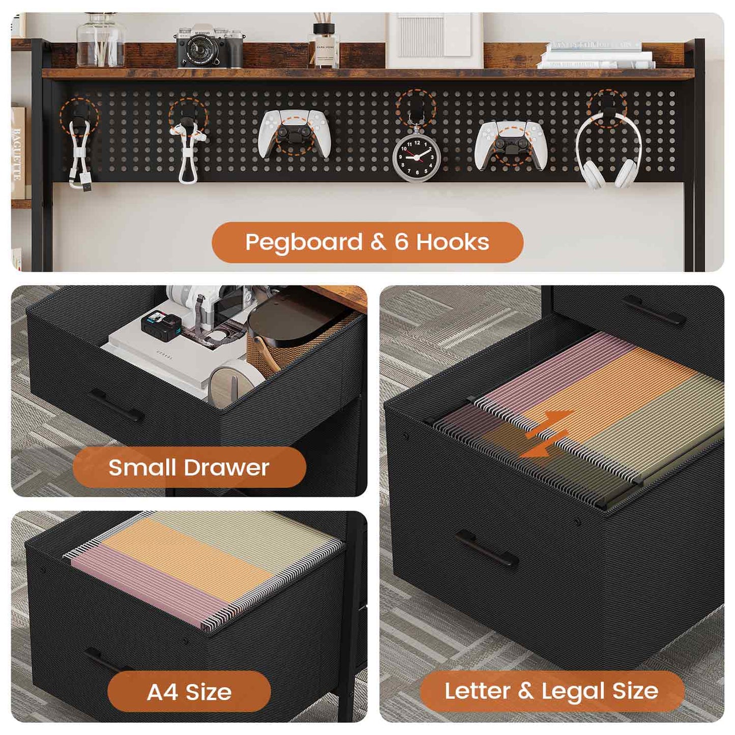 65 Inches Reversible LED Gaming Desk Brown