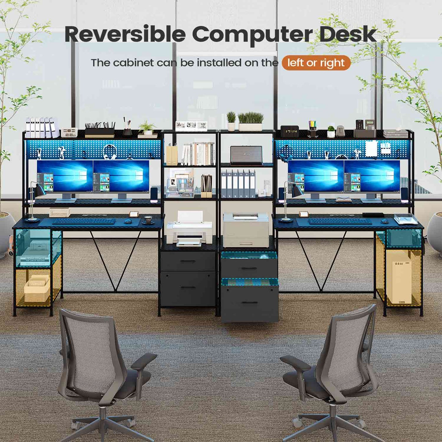 65 Inches Reversible LED Gaming Desk Black