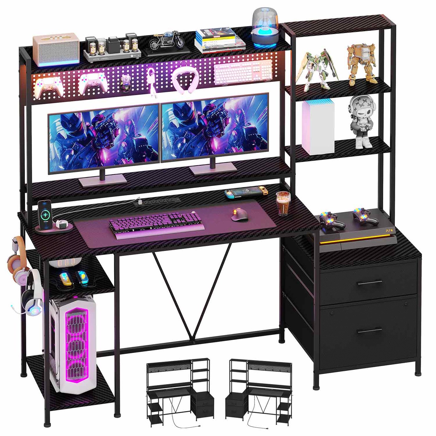 65 Inches Reversible LED Gaming Desk Black
