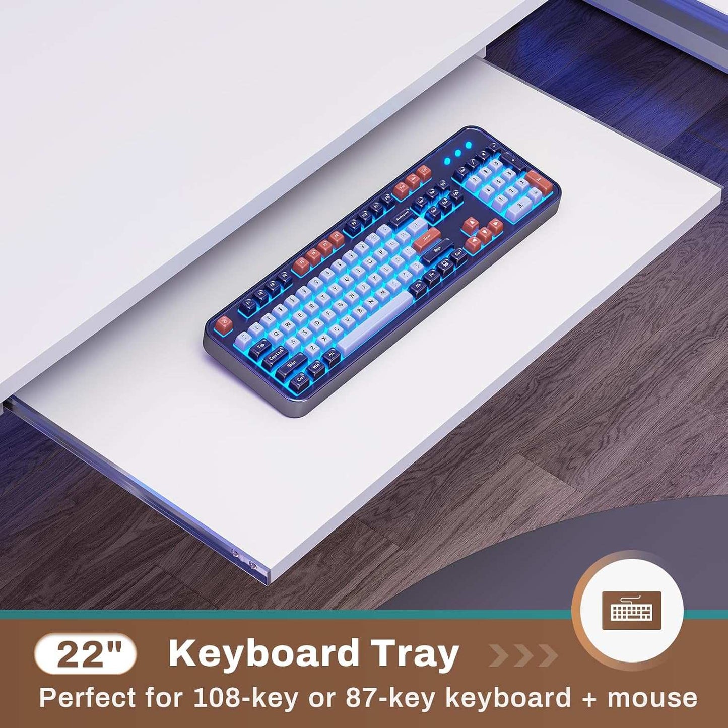 57.5 Inches Reversible L Shaped LED Gaming Desk with Power Outlet White