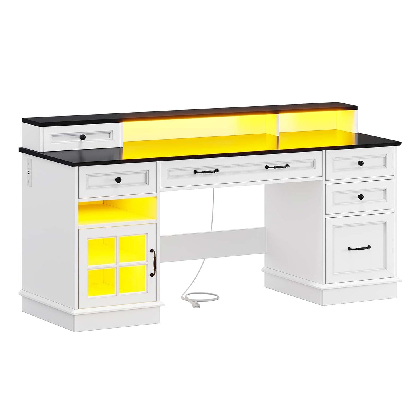 Executive LED Gaming Desk with Monitor Stand White