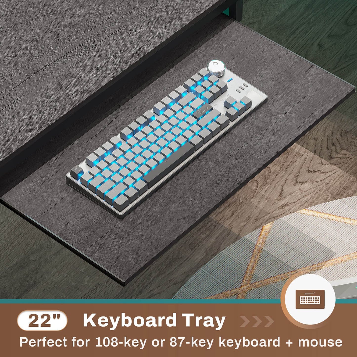 96 Inches L Shaped Reversible LED Gaming Desk Grey