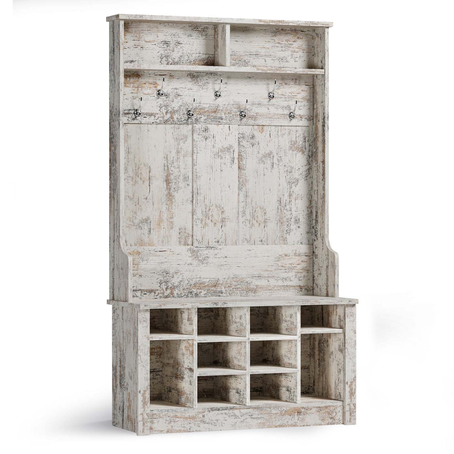 Hall Tree with Storage 3-in-1 Entryway Bench Vintage White