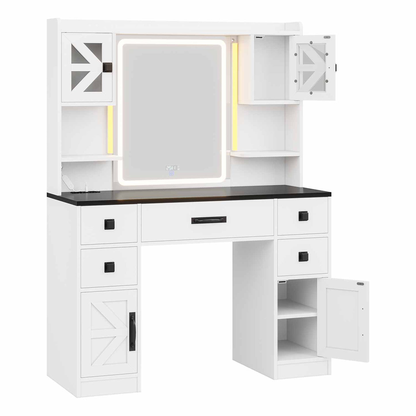 LED Makeup Vanity with Digital Clock White