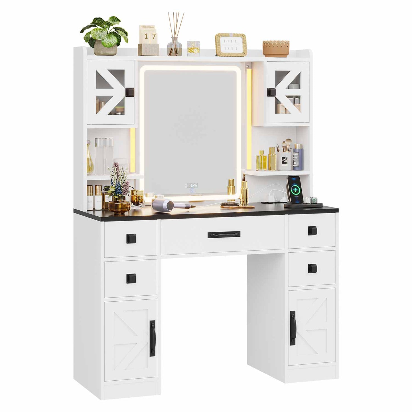 LED Makeup Vanity with Digital Clock White