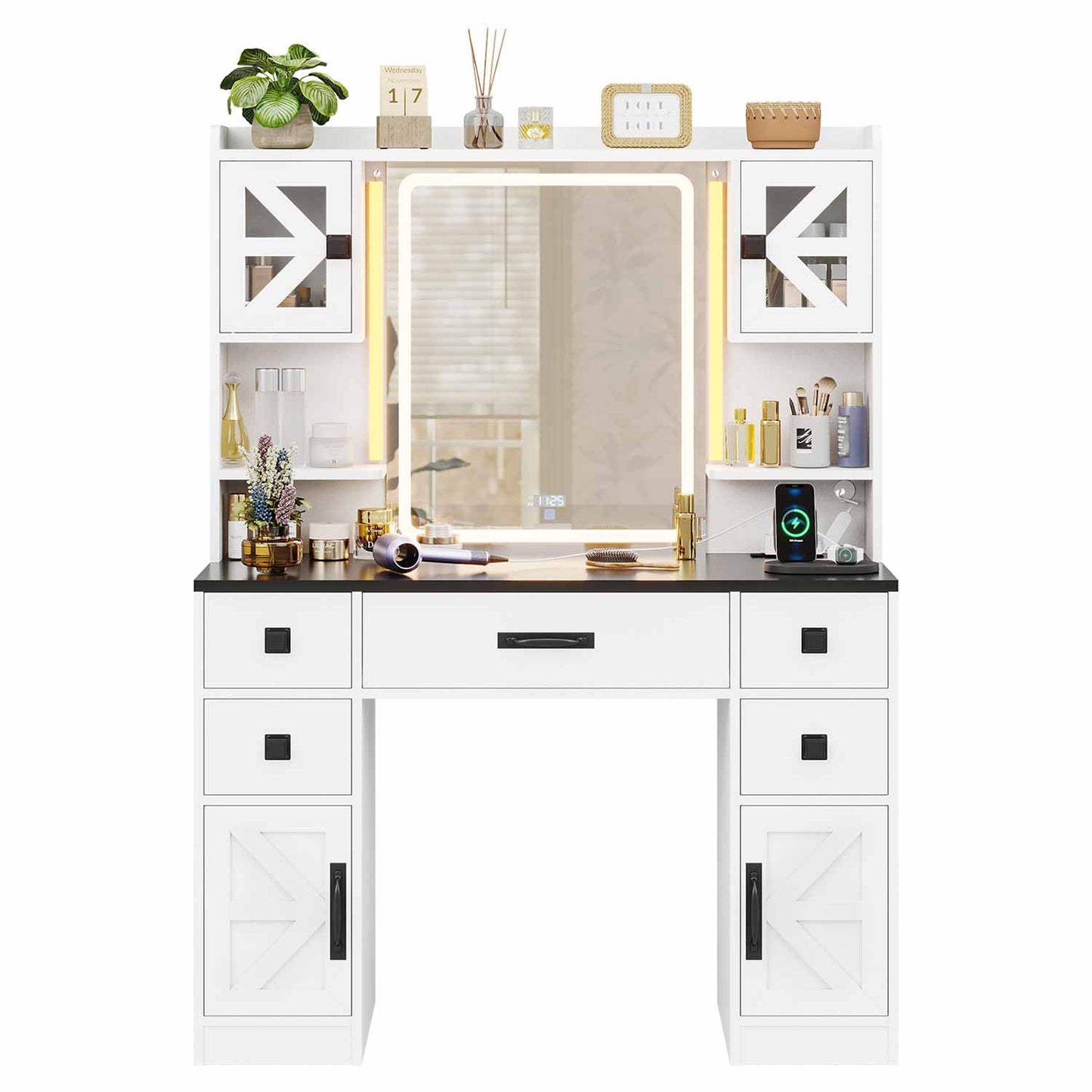 LED Makeup Vanity with Digital Clock White