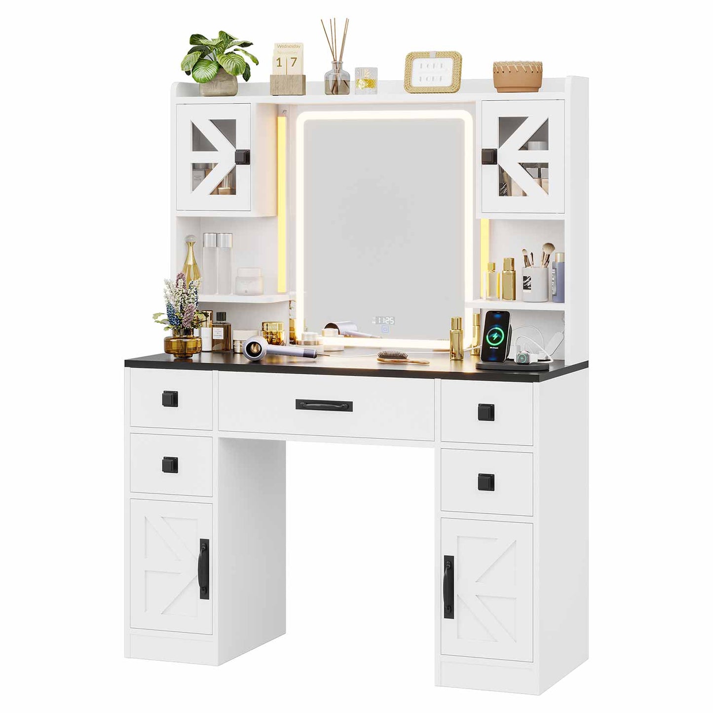 LED Makeup Vanity with Digital Clock White