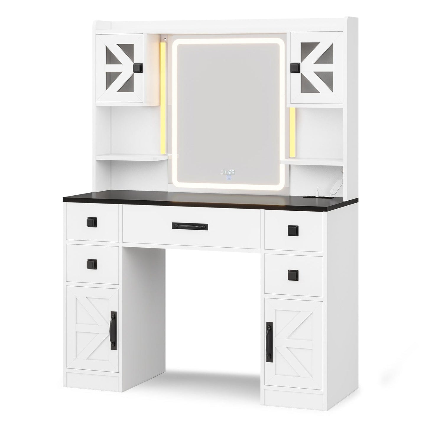 LED Makeup Vanity with Digital Clock White