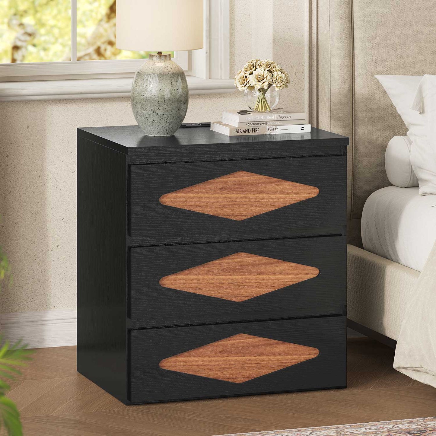 Nightstand with Charging Station Black