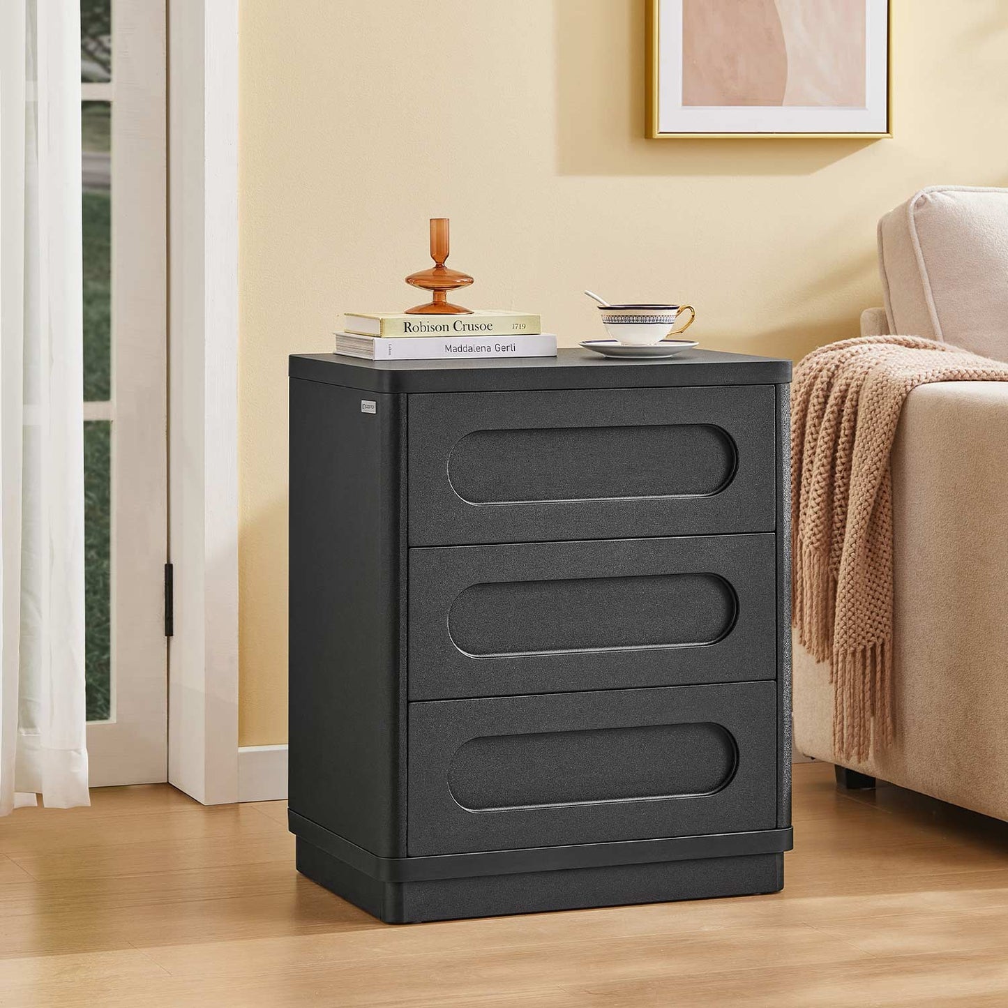 2PCS Nightstand with 3 Drawers Black