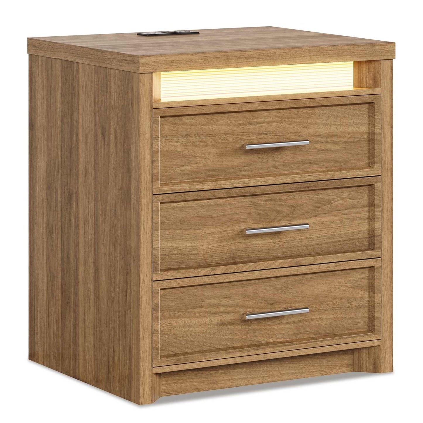 Nightstand with 3 Drawers and Led Lights Natural