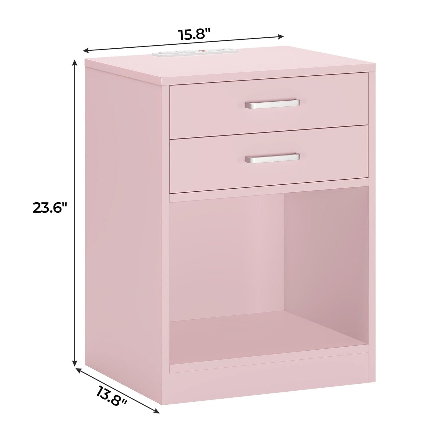 2Pcs Nightstand with Charging Station Pink