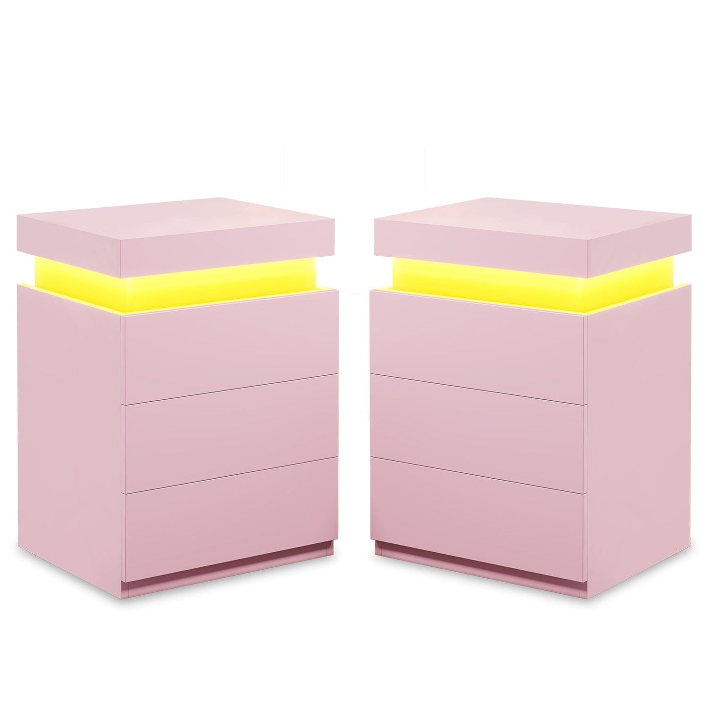 2PCS Nightstand with LED Lights Charging Station Pink