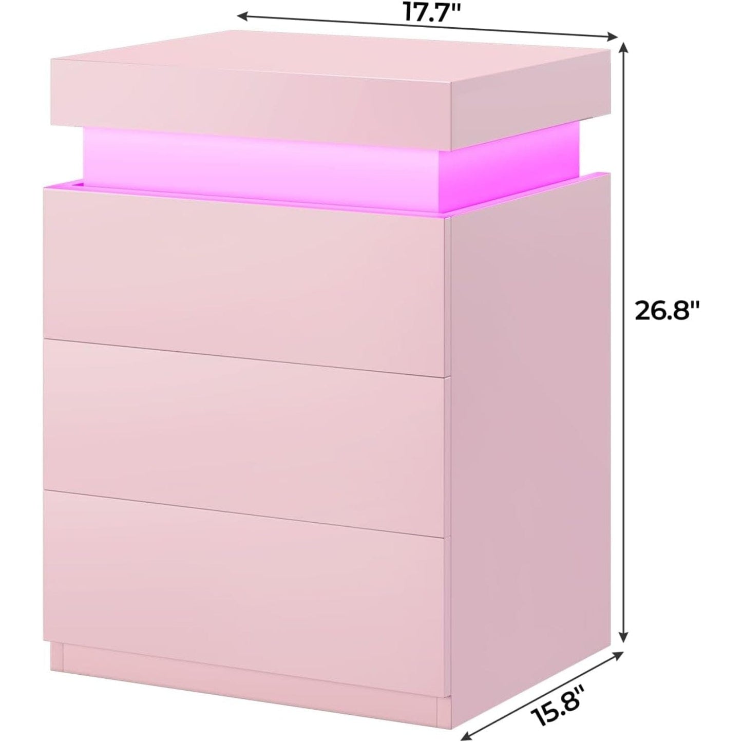 2PCS Nightstand with LED Lights Charging Station Pink