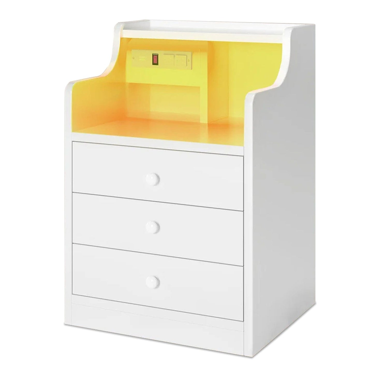 LED Nightstand with 3 Storage Drawers White