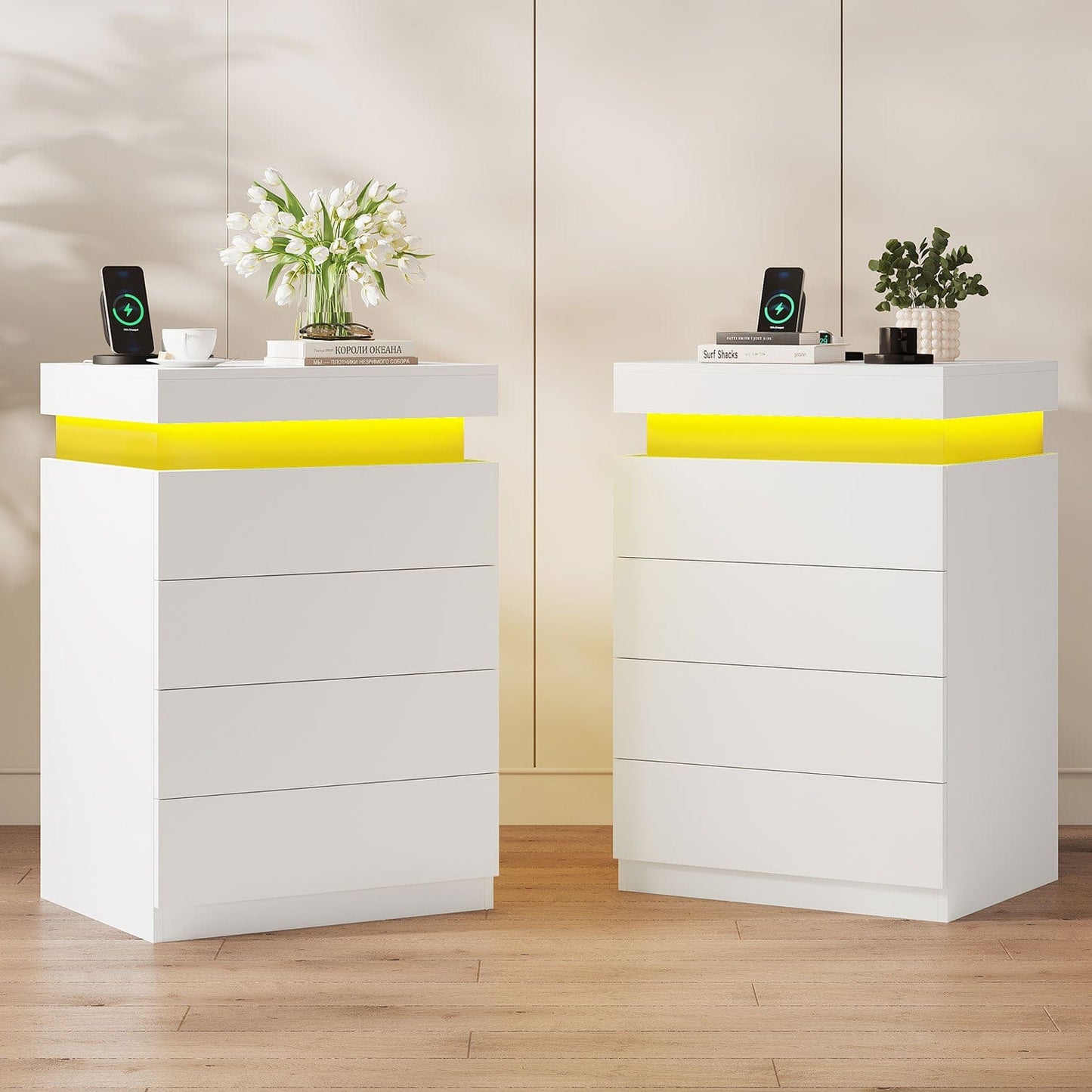 Nightstand with Sliding Top and 4 Drawers White