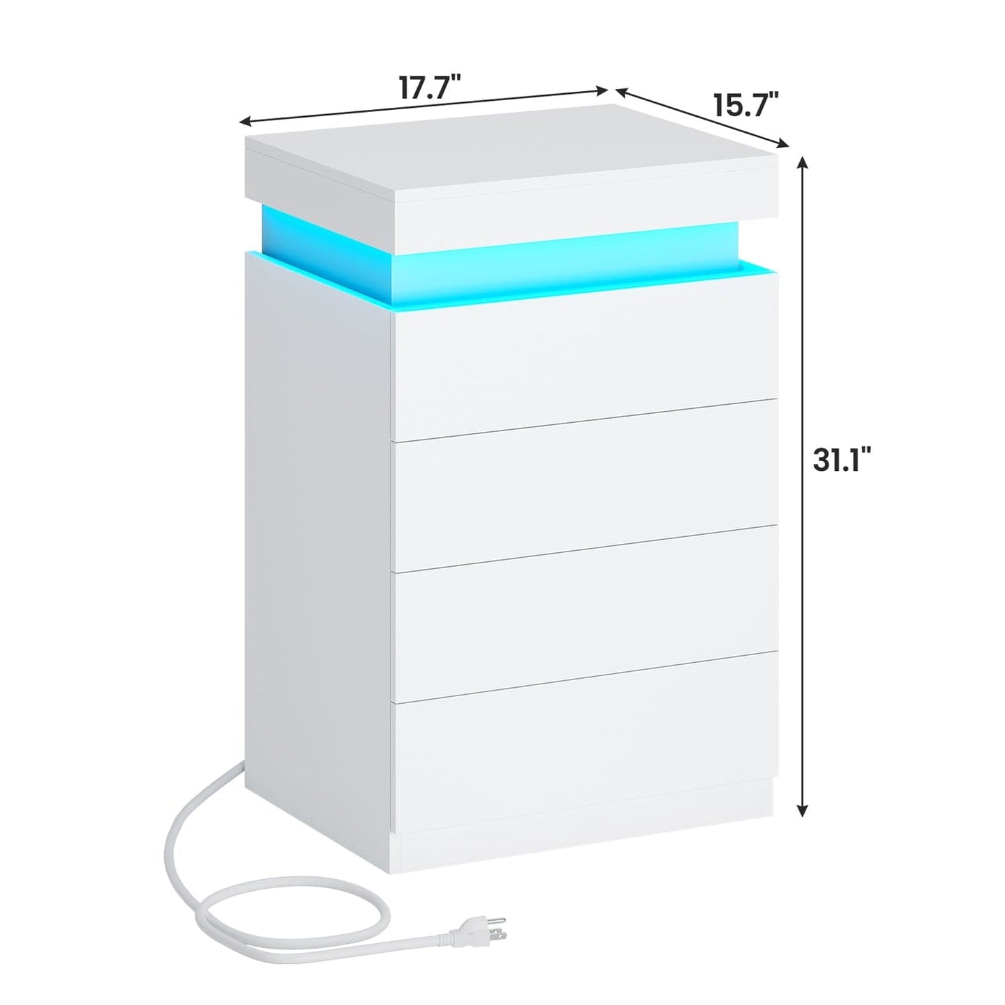 Nightstand with Sliding Top and 4 Drawers White
