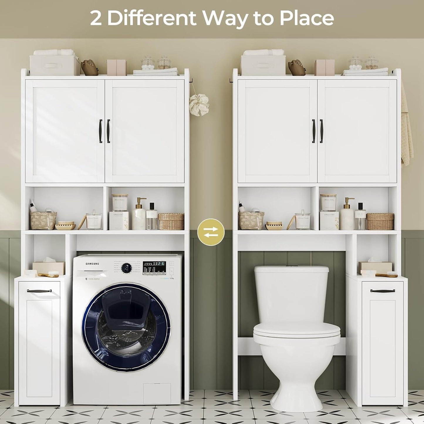 Over The Toilet Storage Cabinet with Pulley White