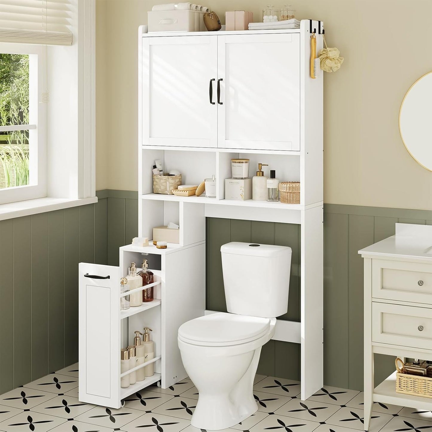 Over The Toilet Storage Cabinet with Pulley White